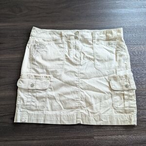 White House Black Market Tan Cargo Mini Skirt Y2K Utility Cotton Size 10